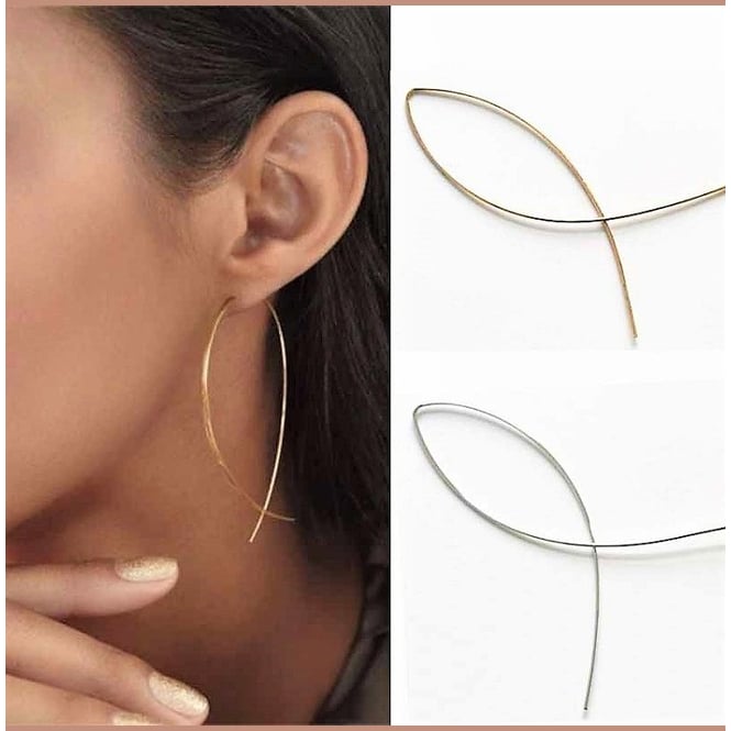 18K Gold Plated Hoop Fish Hook Earrings Women 7.5cm Metal Jewelry Silver Gold Image 1