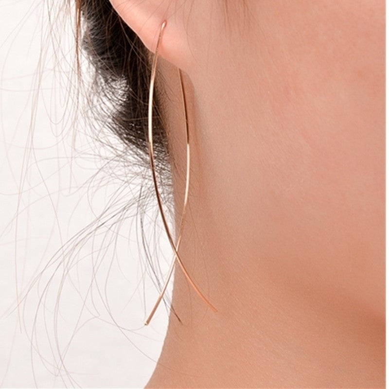 18K Gold Plated Hoop Fish Hook Earrings Women 7.5cm Metal Jewelry Silver Gold Image 8