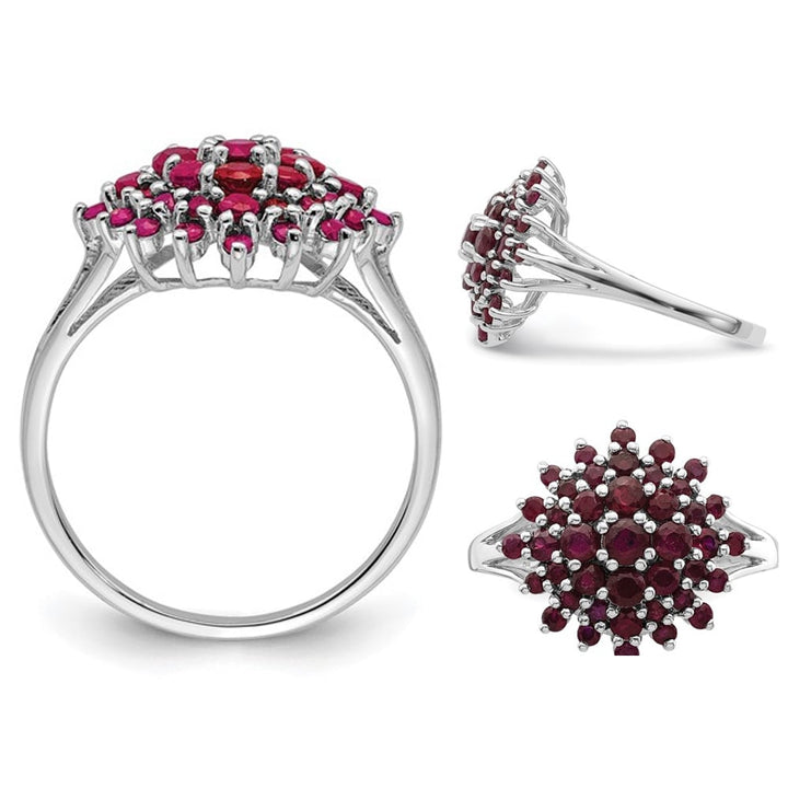 1.20 Carat (ctw) Natural Ruby Cluster Ring in Rhodium Plated Sterling Silver Image 3