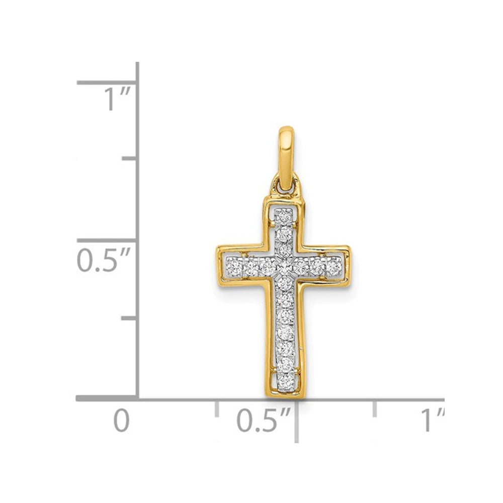 1/8 Carat (ctw) Diamond Cross Pendant Necklace in 14K Two Tone Gold with Chain Image 2
