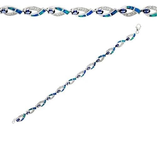 Sterling Silver Created Blue Opal Tanzanite CZ Bracelet Image 1