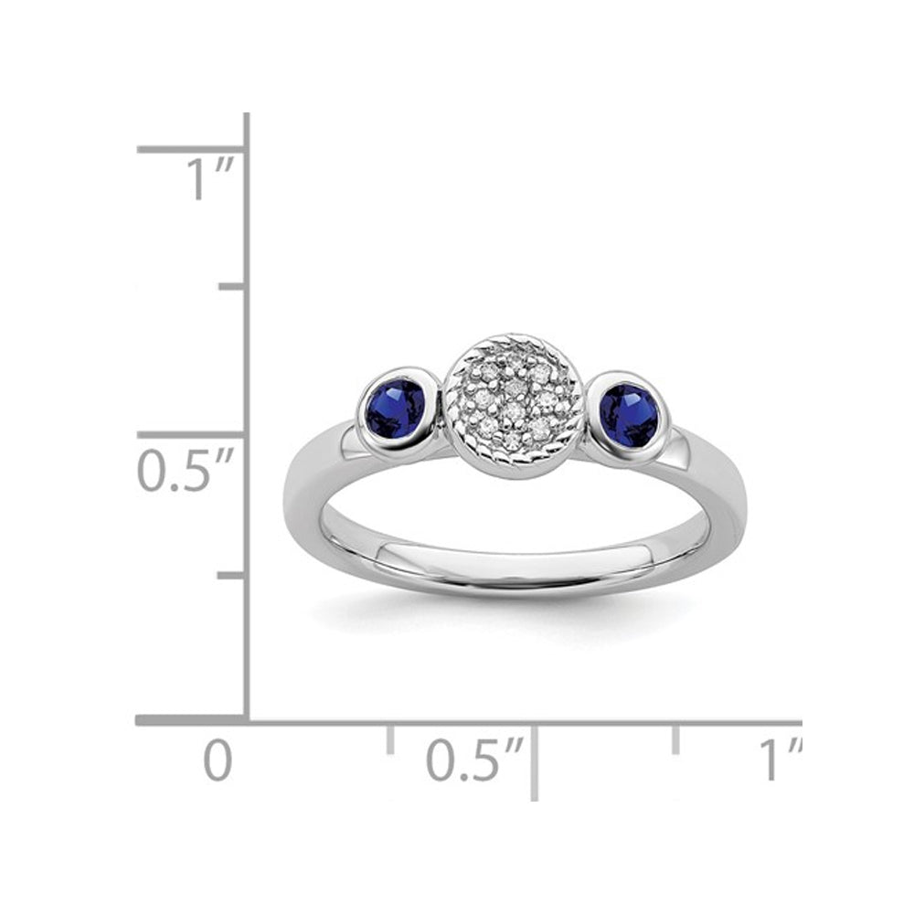 Created Blue Sapphire Ring with Diamonds 1/3 Carat (ctw) in Sterling Silver Image 2