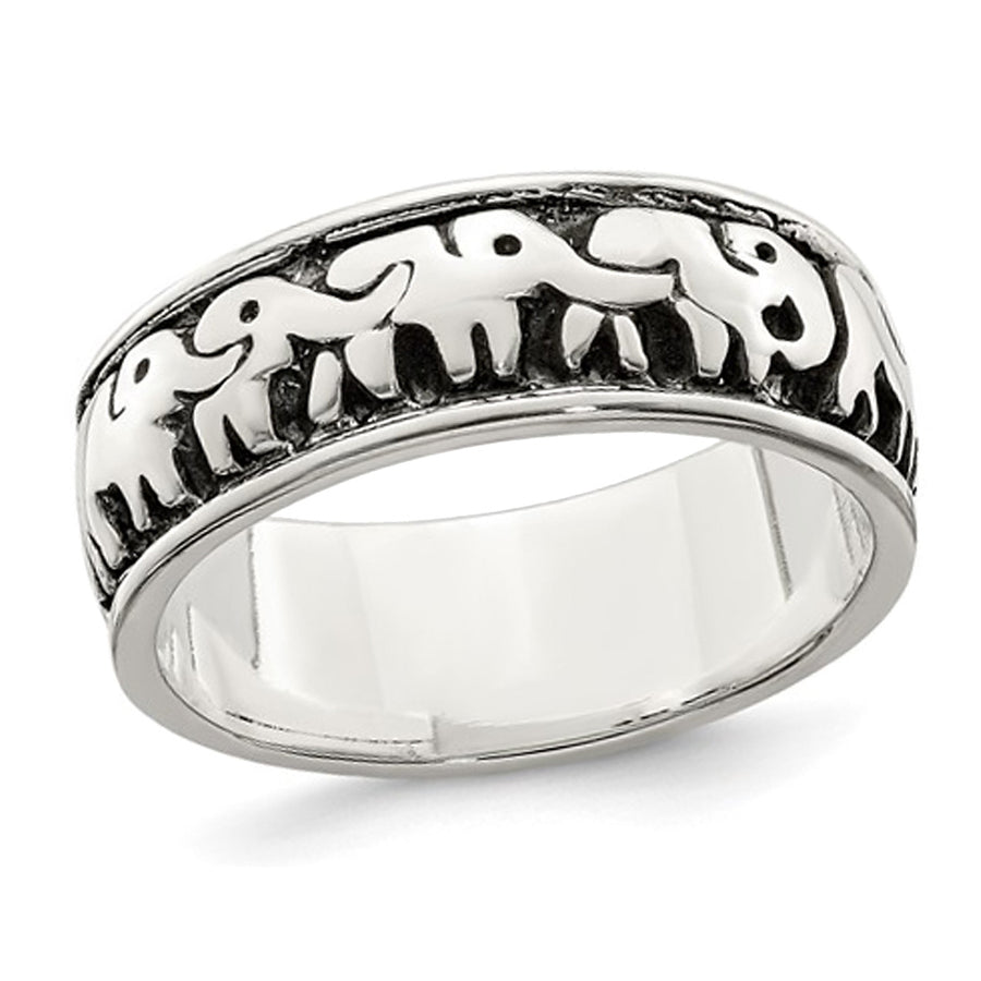 Ladies Antiqued Elephants Ring in Sterling Silver Image 1