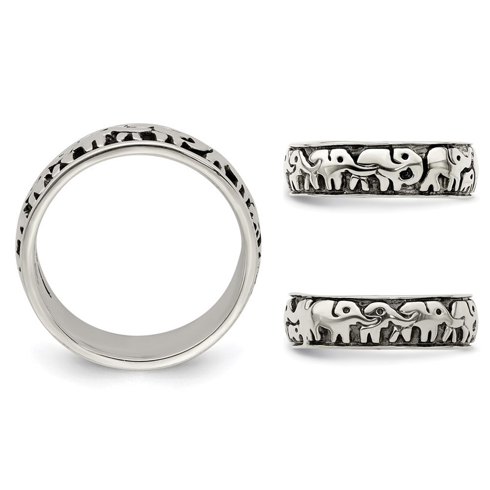 Ladies Antiqued Elephants Ring in Sterling Silver Image 2