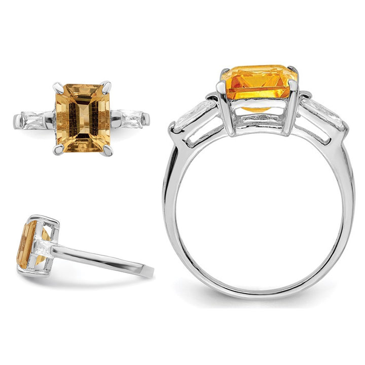 Sterling Silver Polished Rhodium Plated Citrine Ring Image 3