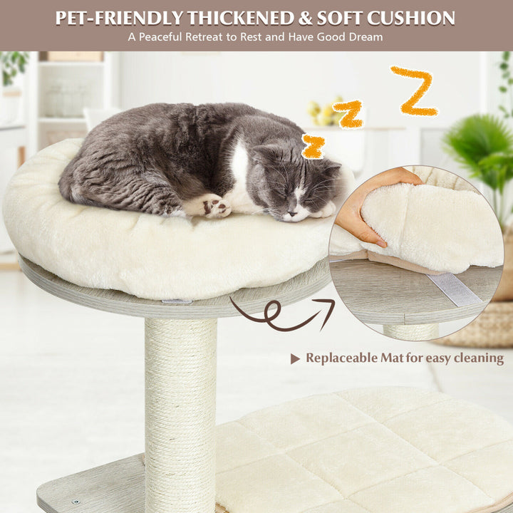 46 Modern Wooden Cat Tree with Platform and Washable Cushions for Cats and Kittens Image 6