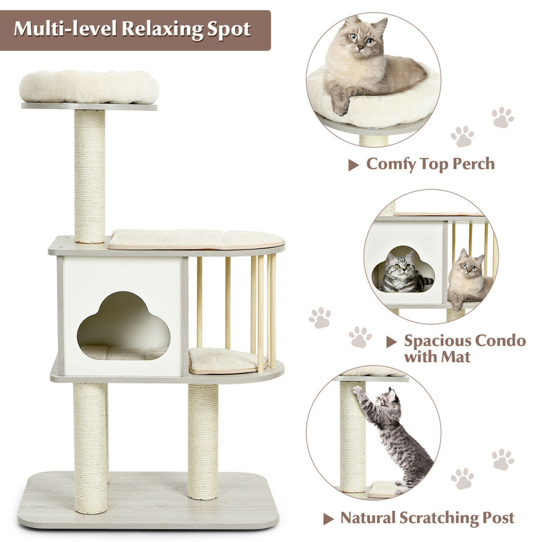 46 Modern Wooden Cat Tree with Platform and Washable Cushions for Cats and Kittens Image 7