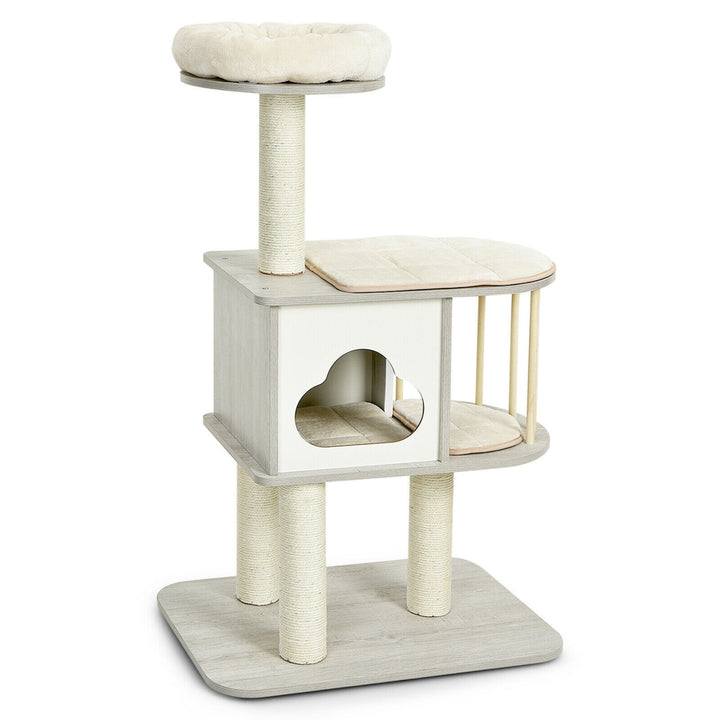 46 Modern Wooden Cat Tree with Platform and Washable Cushions for Cats and Kittens Image 8