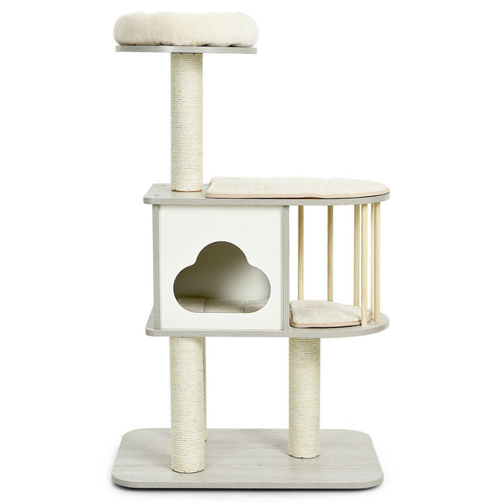 46 Modern Wooden Cat Tree with Platform and Washable Cushions for Cats and Kittens Image 9