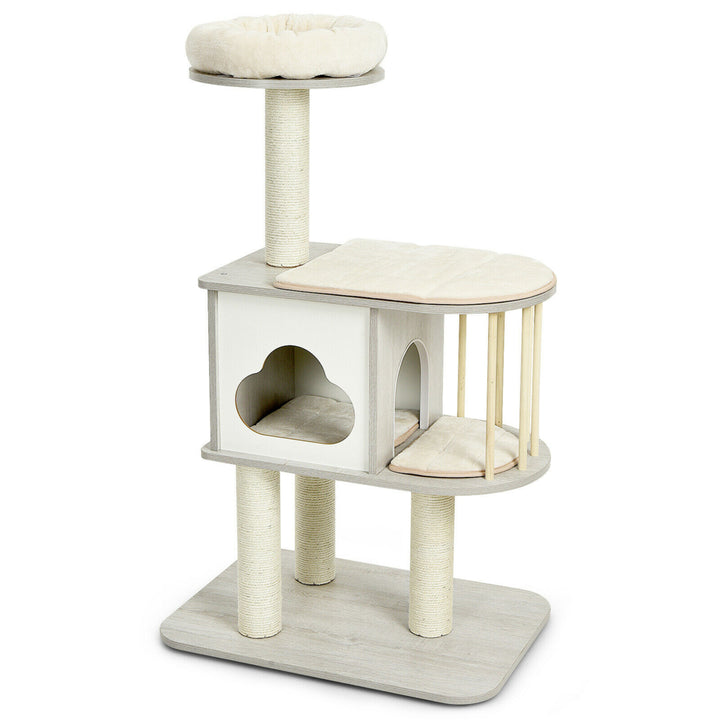 46 Modern Wooden Cat Tree with Platform and Washable Cushions for Cats and Kittens Image 10