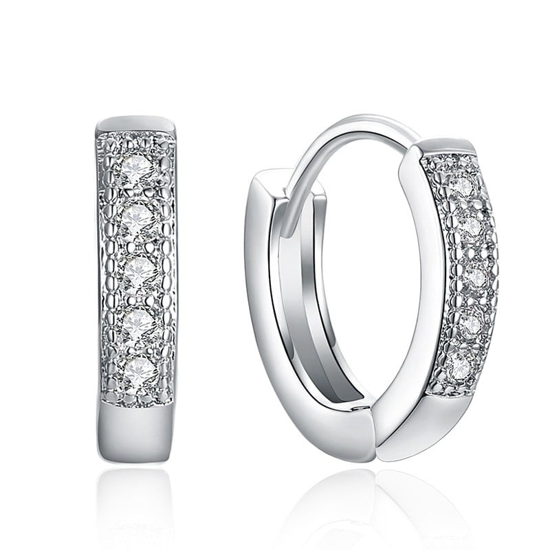 18K White Gold Plated Hoop Huggie CZ Earring Image 2