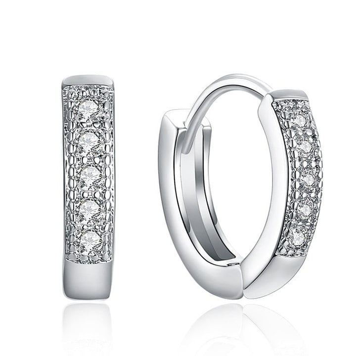 18K White Gold Plated Huggie Hoop Earrings with CZ Stones 925 Sterling Silver Image 2