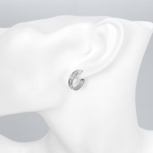 18K White Gold Plated Hoop Huggie CZ Earring Image 3