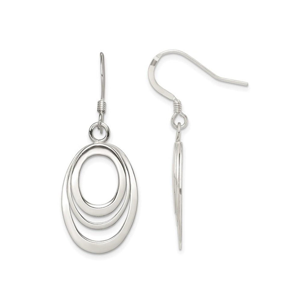 Oval Dangle Earrings in Polished Sterling Silver Image 1