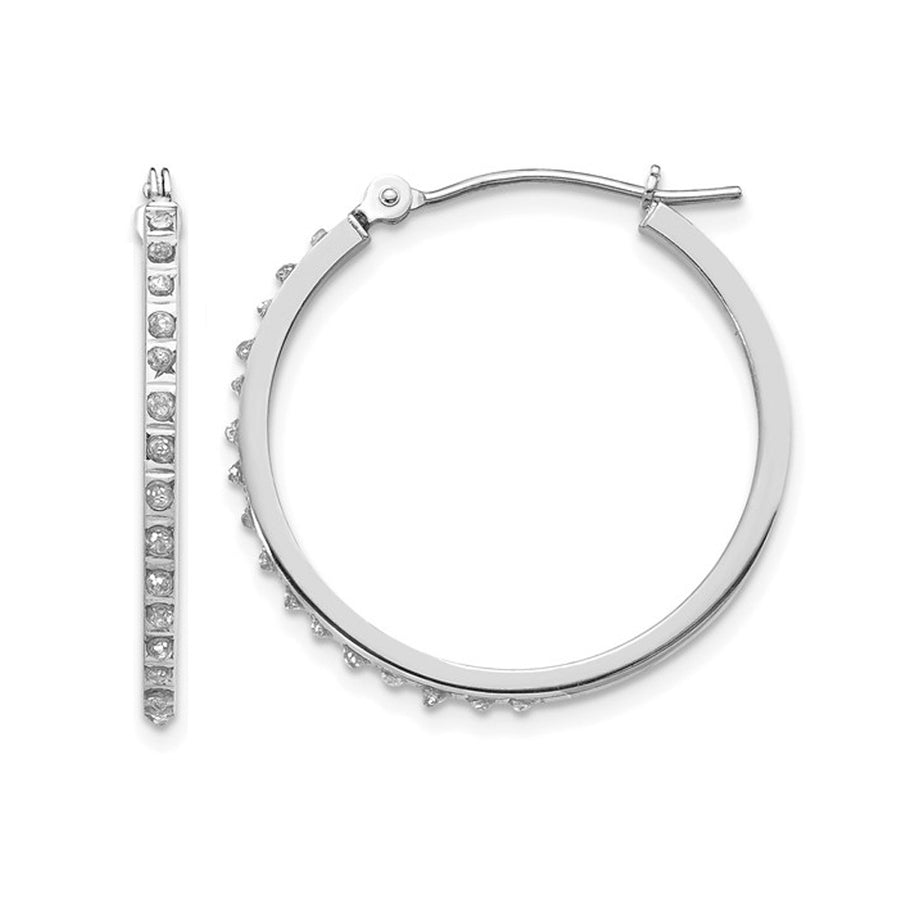 Accent Diamond Small Round Hoop Earrings in 14K White Gold (1 Inch) Image 1