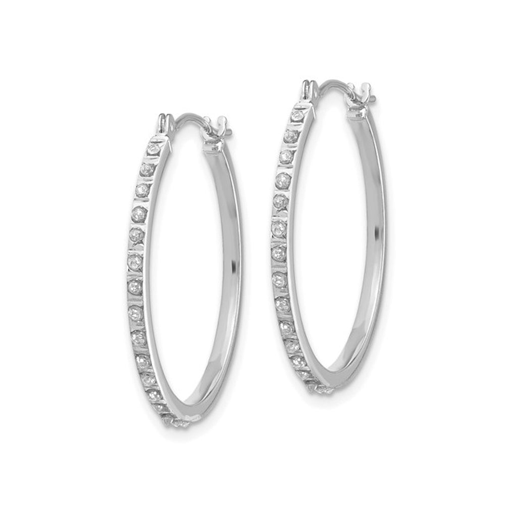 Accent Diamond Small Round Hoop Earrings in 14K White Gold (1 Inch) Image 3