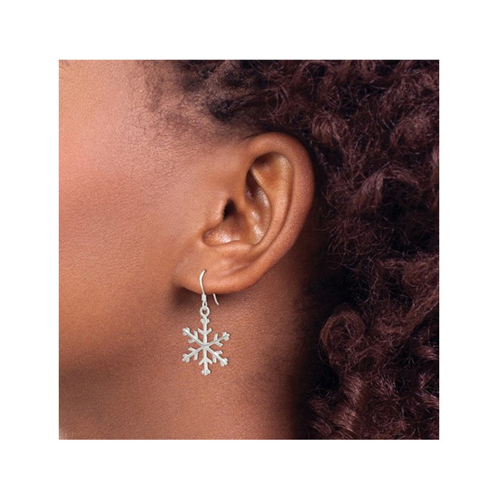 Winter Snowflake Dangle Drop Earrings in Sterling Silver Image 3