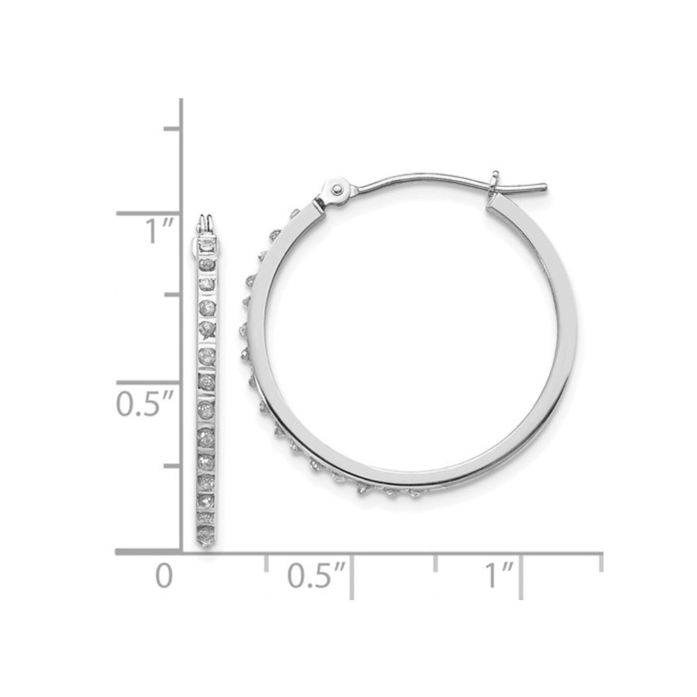 Accent Diamond Small Round Hoop Earrings in 14K White Gold (1 Inch) Image 4