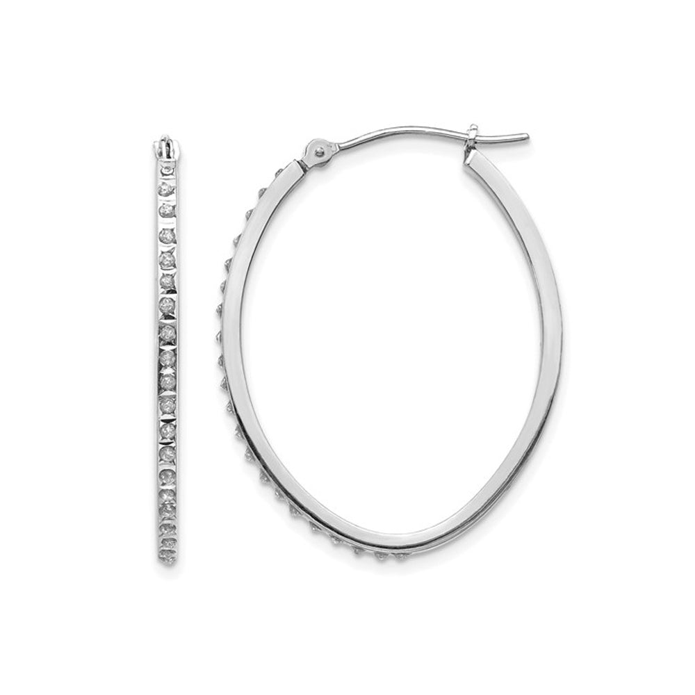 Accent Diamond Oval Hoop Earrings in 14K White Gold (1 1/4 Inch) Image 1