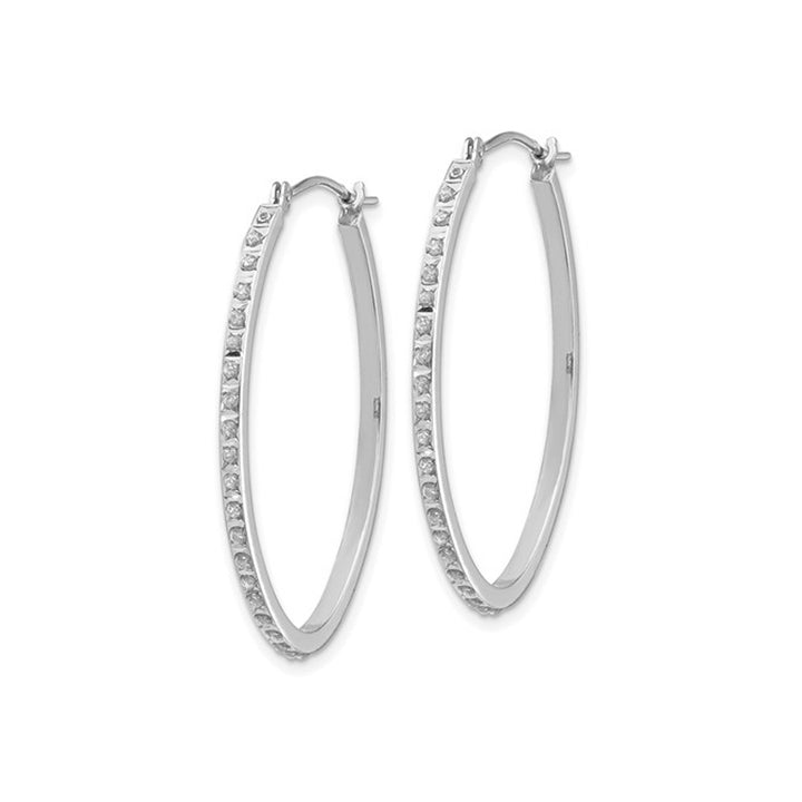 Accent Diamond Oval Hoop Earrings in 14K White Gold (1 1/4 Inch) Image 4