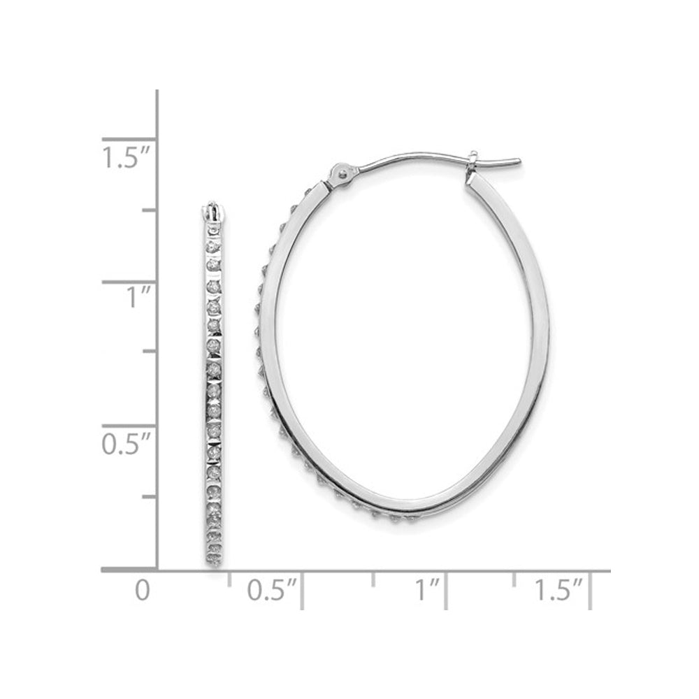 Accent Diamond Oval Hoop Earrings in 14K White Gold (1 1/4 Inch) Image 4