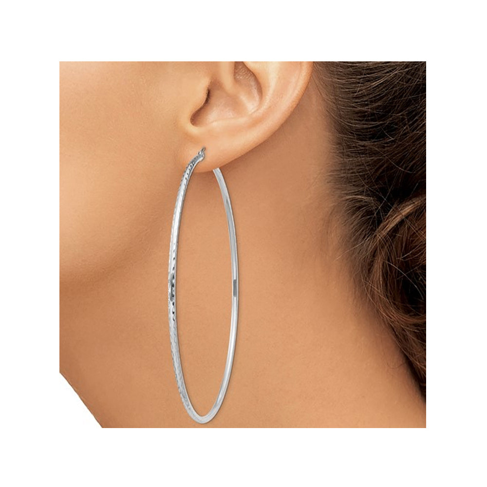 Jumbo Diamond Cut Hoop Earrings in Sterling Silver 3 Inch (2.0mm) Image 3