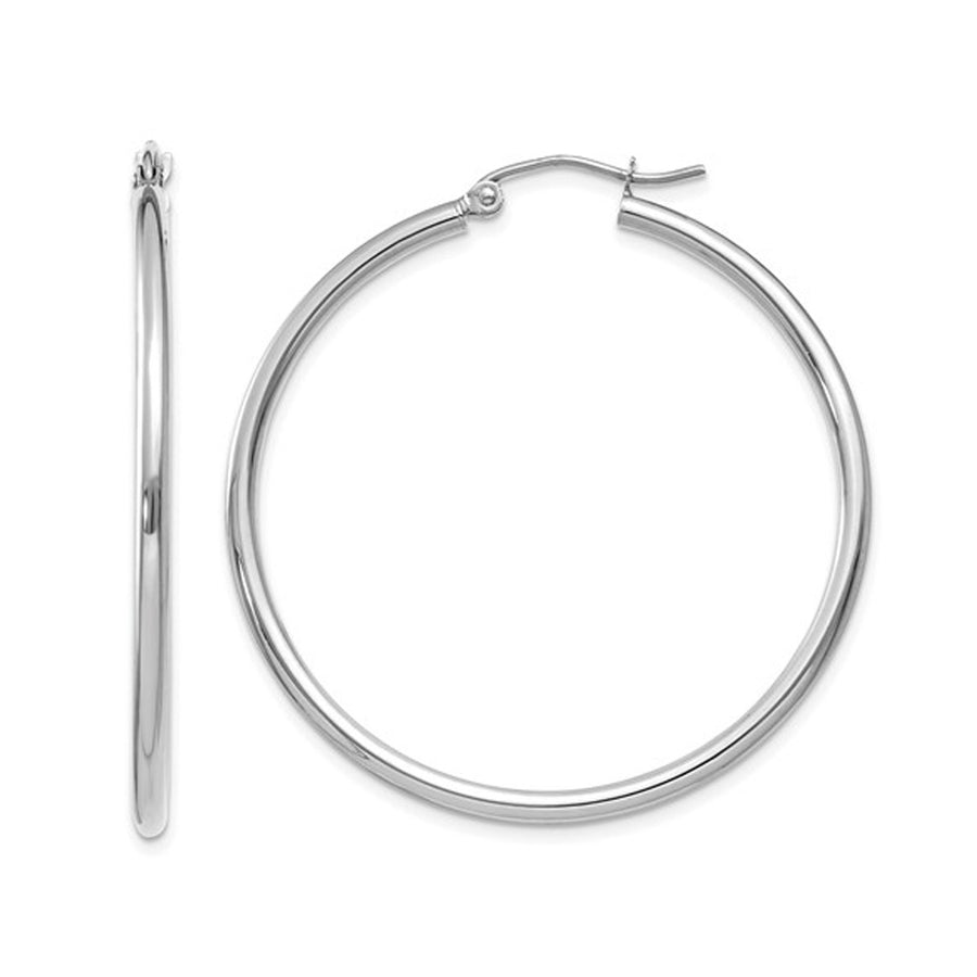 14K White Gold Hoop Earrings 1 2/5 inch (2.00mm) Image 1