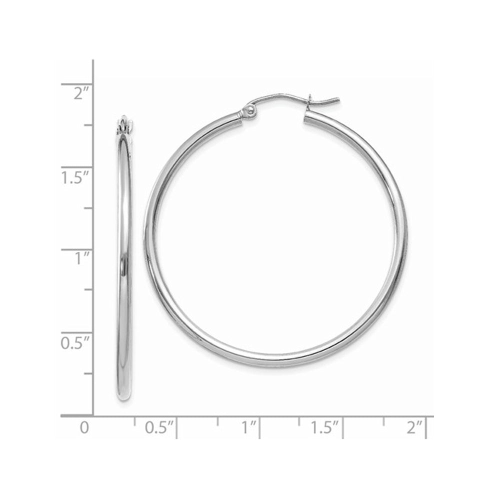 14K White Gold Hoop Earrings 1 2/5 inch (2.00mm) Image 2