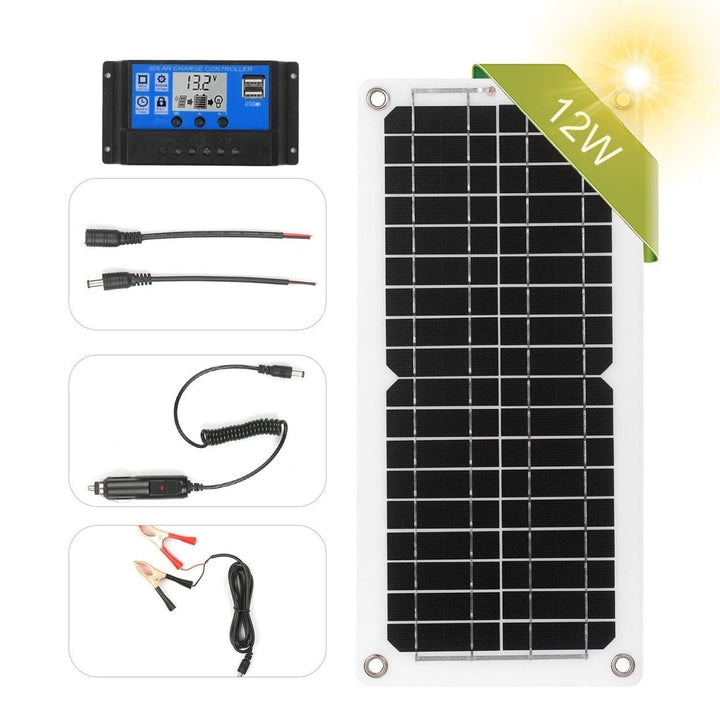 12W Solar Panel Kit USB Port Off Grid Monocrystalline Module Image 1