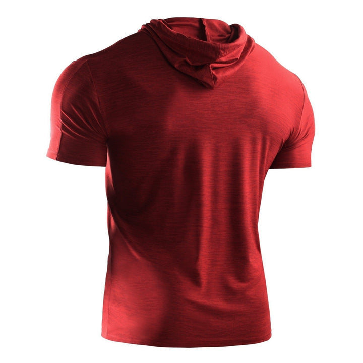 2PCS Men Summer Sports T-Shirt Solid Color Hooded Short Sleeve Quick-Dry Running Gym Sportswear Image 2