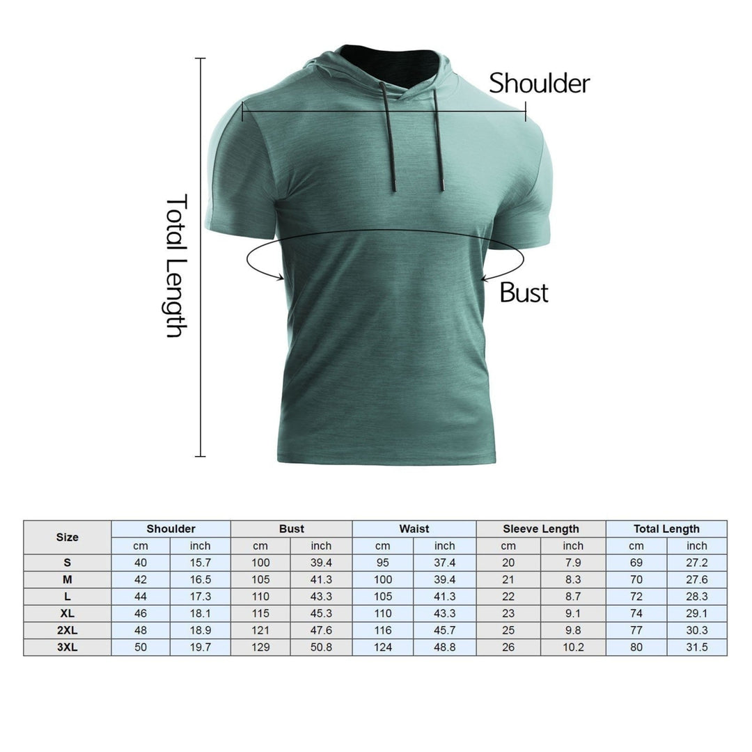 2PCS Men Summer Sports T-Shirt Solid Color Hooded Short Sleeve Quick-Dry Running Gym Sportswear Image 4