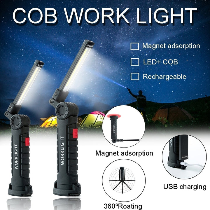 360 Rotatable Outdoor COB+LED USB Torch Work Flashlight Image 11