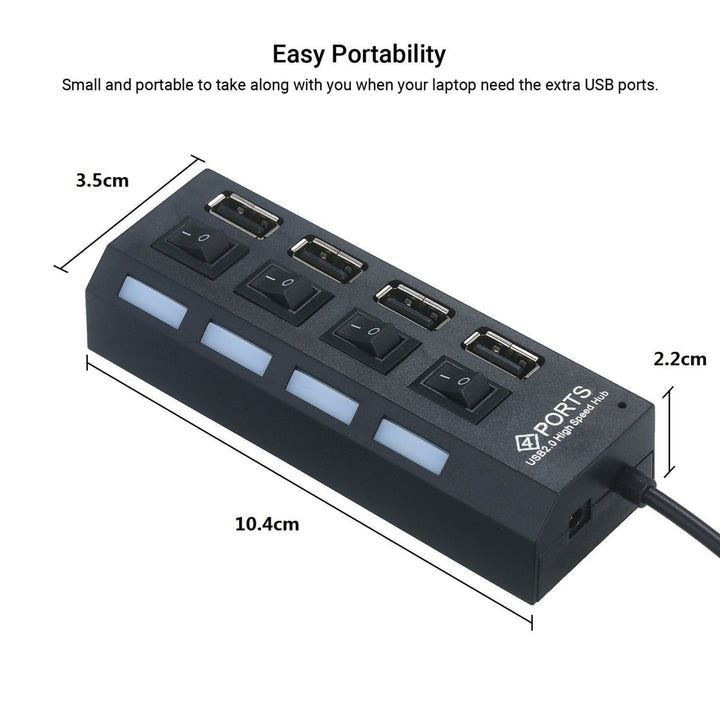 4-Ports USB Hub 480Mbps High Speed Data Transfer 2.0 Charging Splitter Image 10