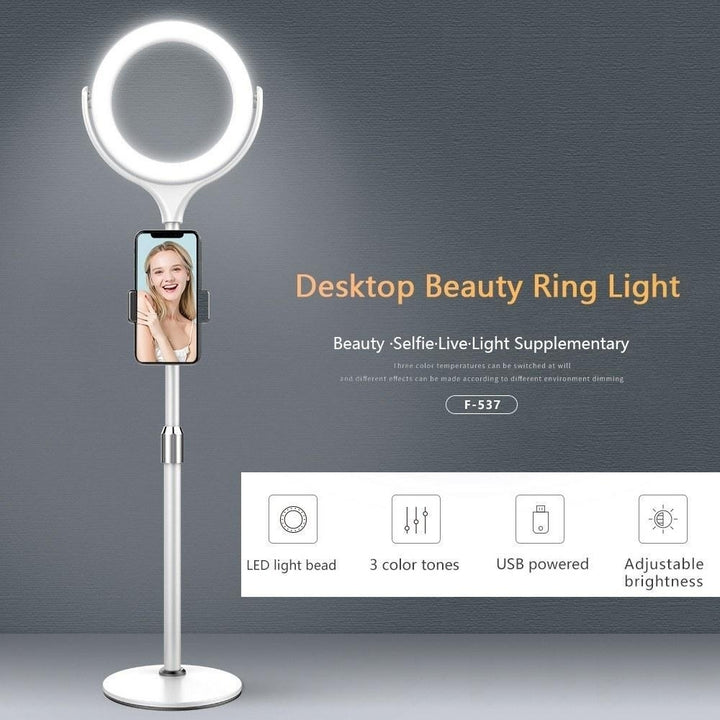 8 Inch Desktop LED Fill Ring Light Kit Set 3000K-6500K Adjustable Brightness Portable Image 9