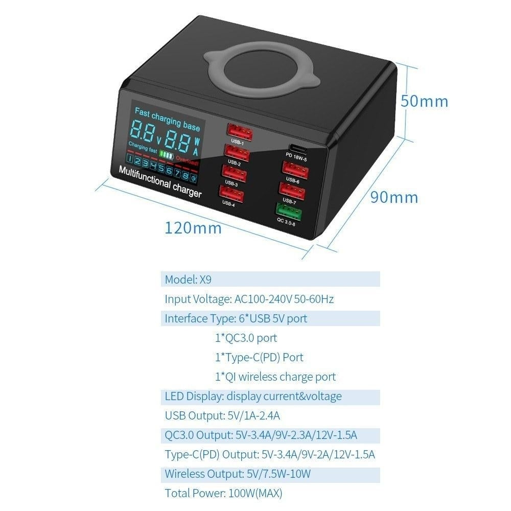 8 Port Wireless USB Charger Quick Charge PD+QC3.0+USB Station with LED Display Image 7