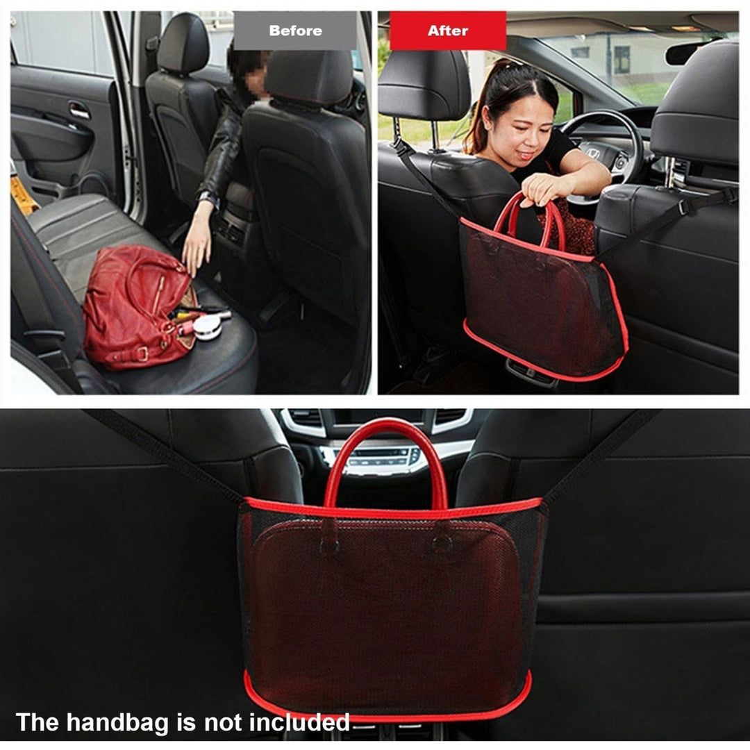 Car Mesh Organizer Between Seats Net Pocket Handbag Holder Image 4
