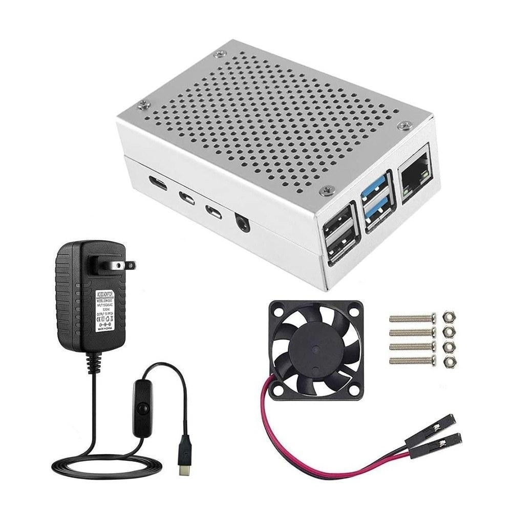 Case for Raspberry Pi 4 with Aluminum Metal Cooling Fan 5V 3A USB-C Power Supply ON,Off Switch Image 2