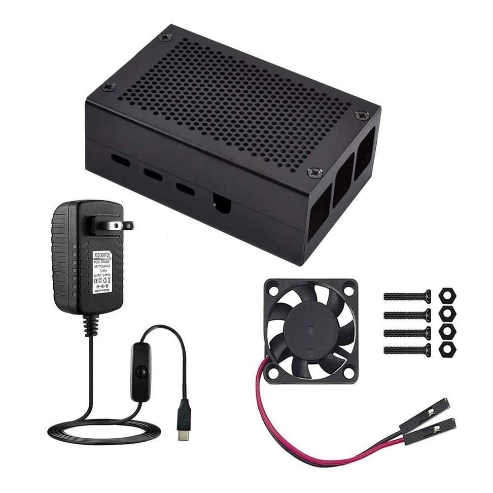 Case for Raspberry Pi 4 with Aluminum Metal Cooling Fan 5V 3A USB-C Power Supply ON,Off Switch Image 1