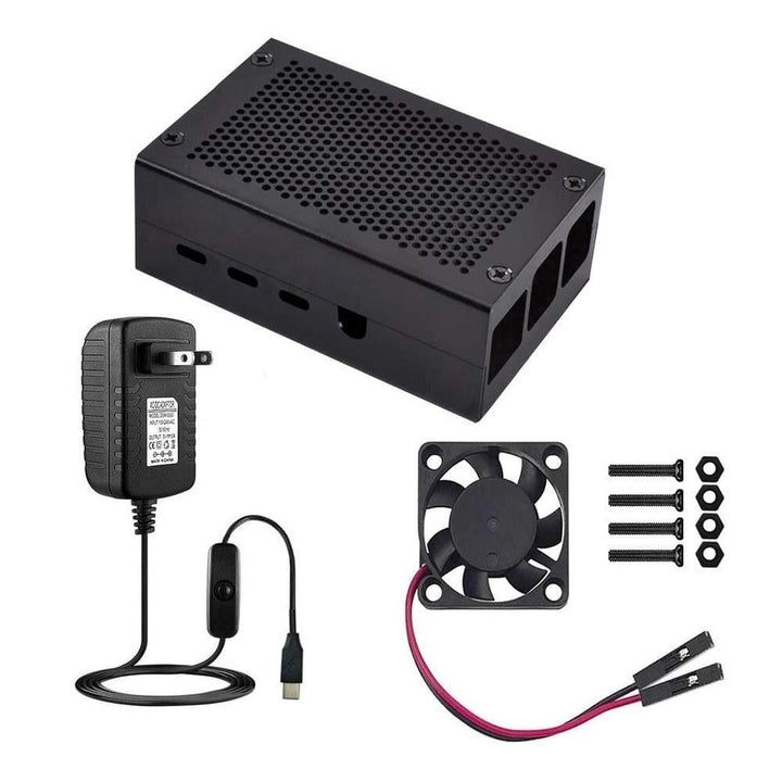 Case for Raspberry Pi 4 with Aluminum Metal Cooling Fan 5V 3A USB-C Power Supply ON,Off Switch Image 1