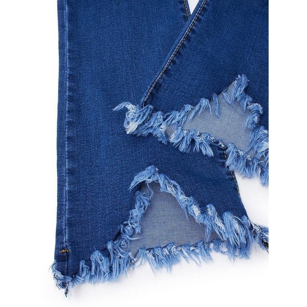Casual Women Zipper Slim Ripped Tassel Flare Ninth Denim Jeans Image 3