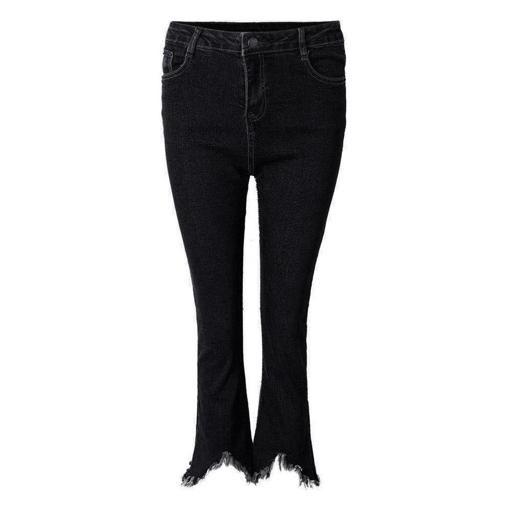 Casual Women Zipper Slim Ripped Tassel Flare Ninth Denim Jeans Image 8