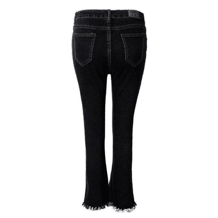 Casual Women Zipper Slim Ripped Tassel Flare Ninth Denim Jeans Image 9
