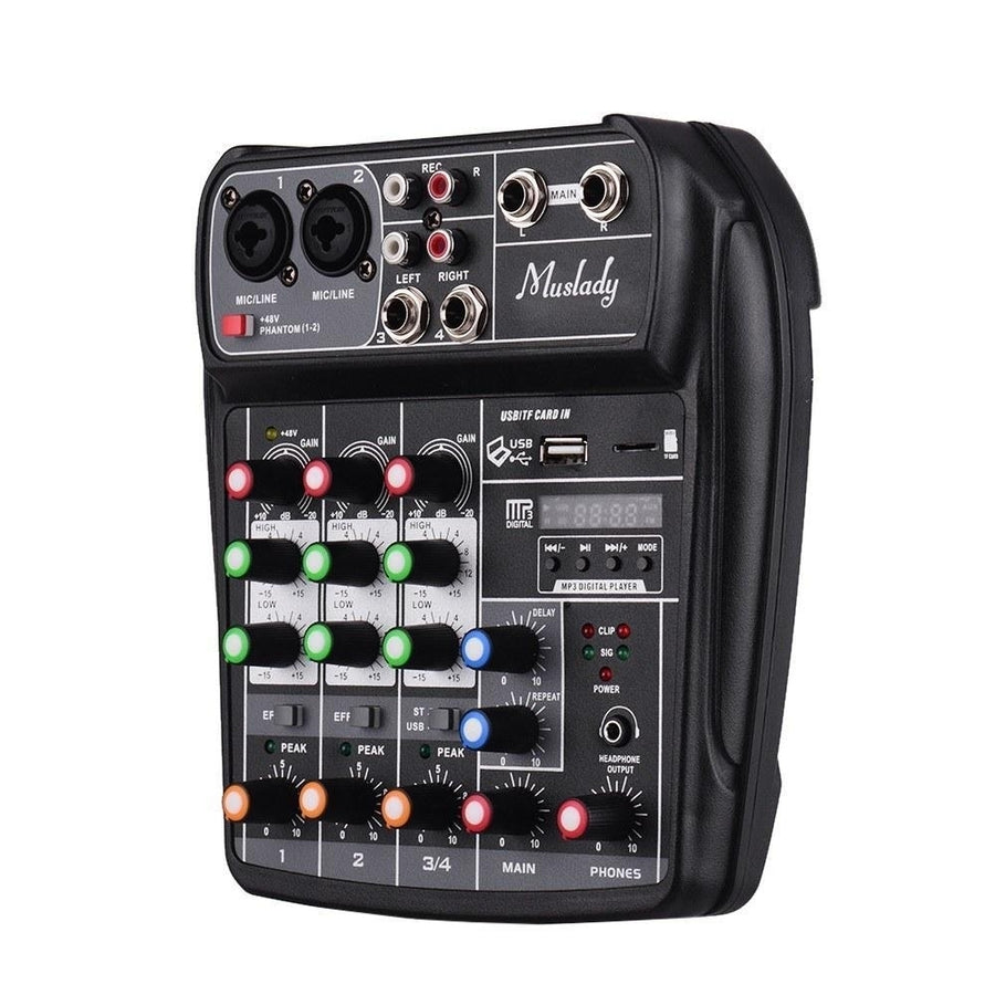 Compact Sound Card Mixing Console Digital Audio Mixer 4-Channel BT MP3 USB Input +48V Phantom Power Image 1