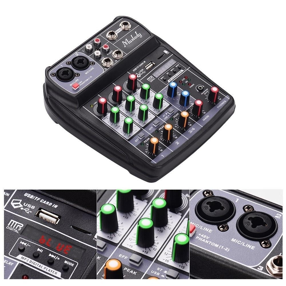 Compact Sound Card Mixing Console Digital Audio Mixer 4-Channel BT MP3 USB Input +48V Phantom Power Image 2