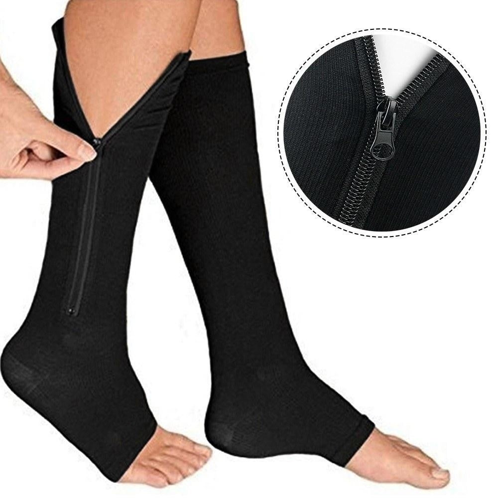 Compression Socks Zipper Leg Calf Sleeves Toeless for Swelling Pain Relieve 2 Pair Image 1
