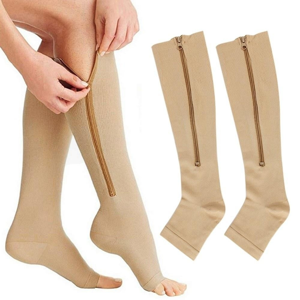Compression Socks Zipper Leg Calf Sleeves Toeless for Swelling Pain Relieve 2 Pair Image 2