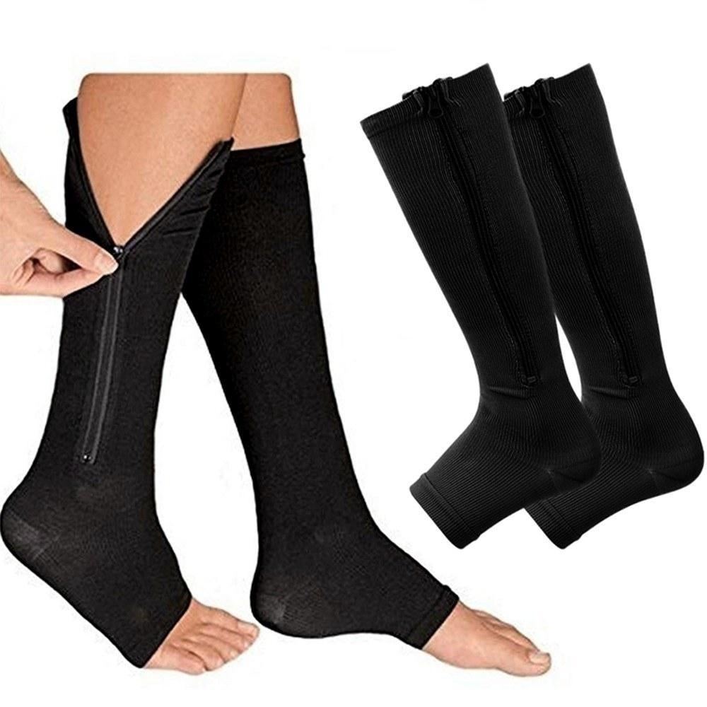 Compression Socks Zipper Leg Calf Sleeves Toeless for Swelling Pain Relieve 2 Pair Image 3