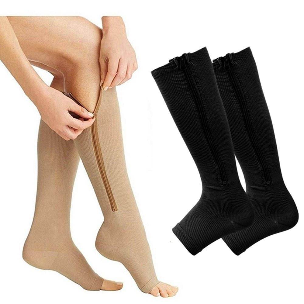 Compression Socks Zipper Leg Calf Sleeves Toeless for Swelling Pain Relieve 2 Pair Image 4