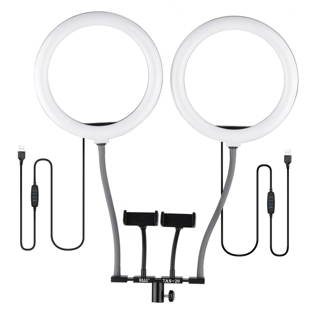 10 Inch,26cm Bi-color Dimmable Dual Selfie Ring Video Light Kit Image 2