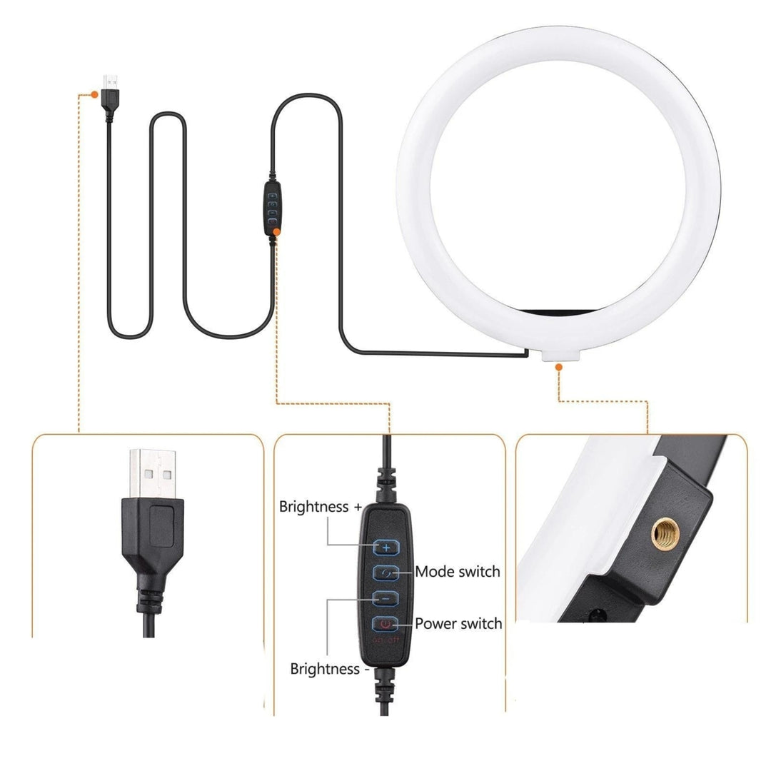 10 Inch,26cm Bi-color Dimmable Dual Selfie Ring Video Light Kit Image 6